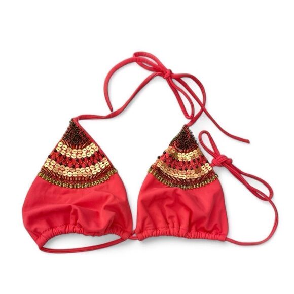Victoria’s Secret Triangle Bikini Top Beads Sequins Pink Size Medium - Picture 3 of 4